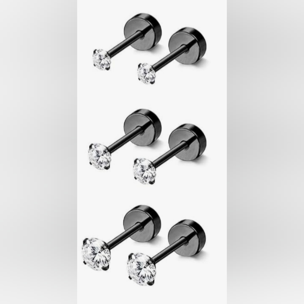 "Jstyle" {Set of 3}  Hypoallergenic Cubic Zirconia Screw Back Earrings